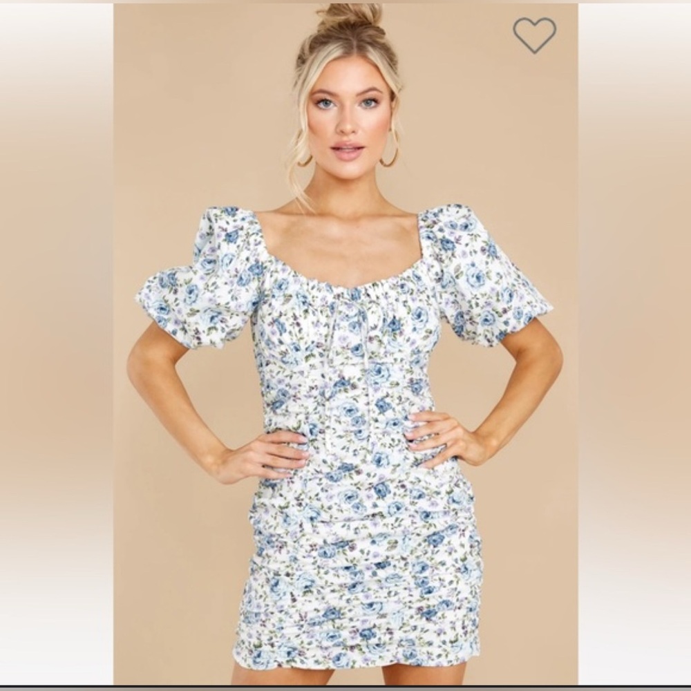 Red Dress Floral Ruched Bodycon Mini Dress